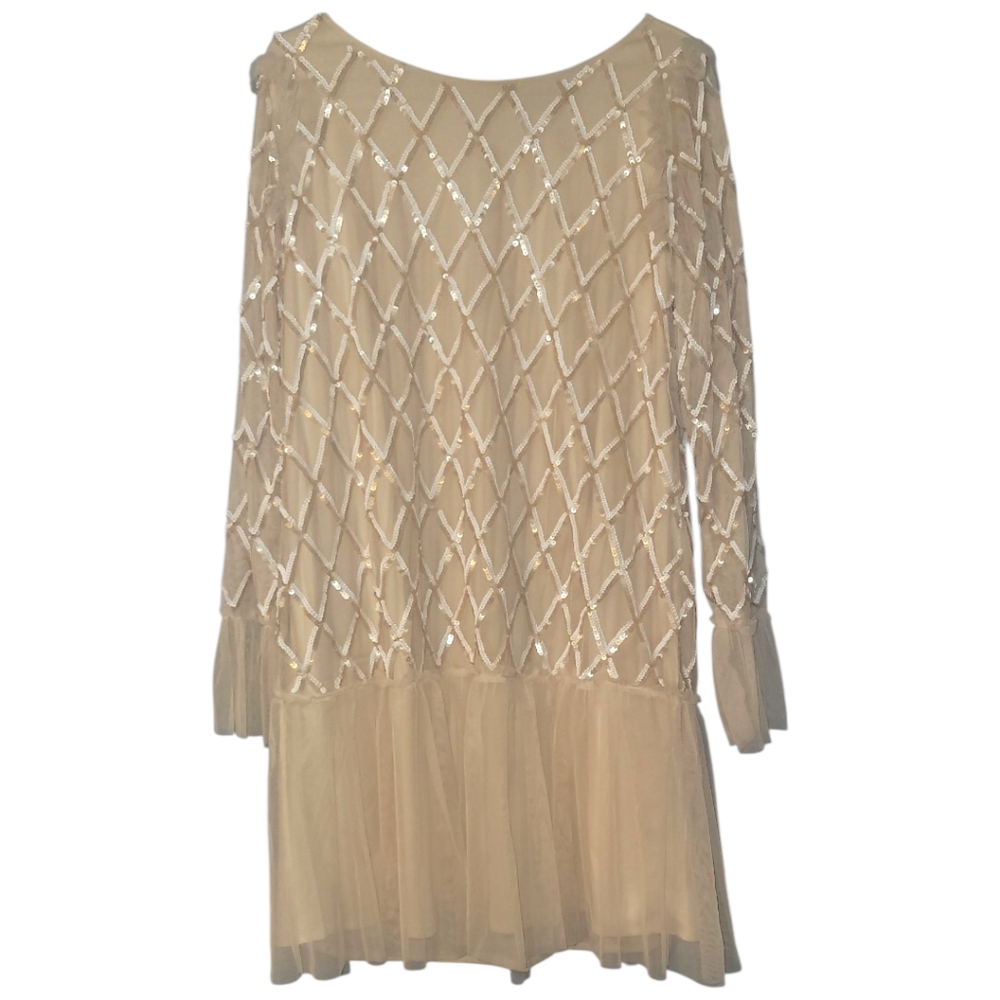 NWT Little Mistress Diamond Sequin Mini Dress Ivory US Size 14